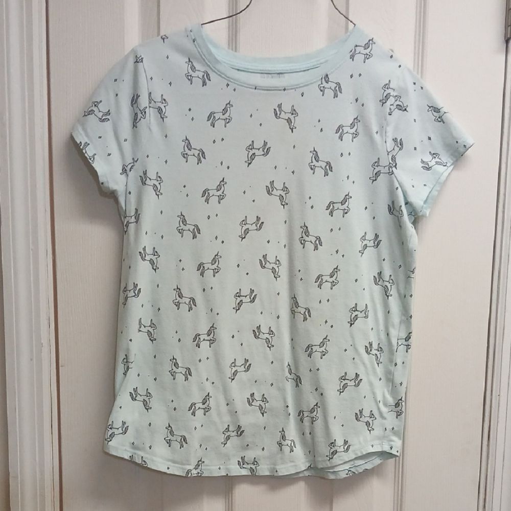 CAT & JACKS GIRLS Unicorn Print T-Shirt MINT GREEN Size XL 14/16